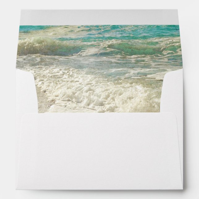 Teal Beach Sea Waves Destination Wedding Envelope (Back (Bottom))