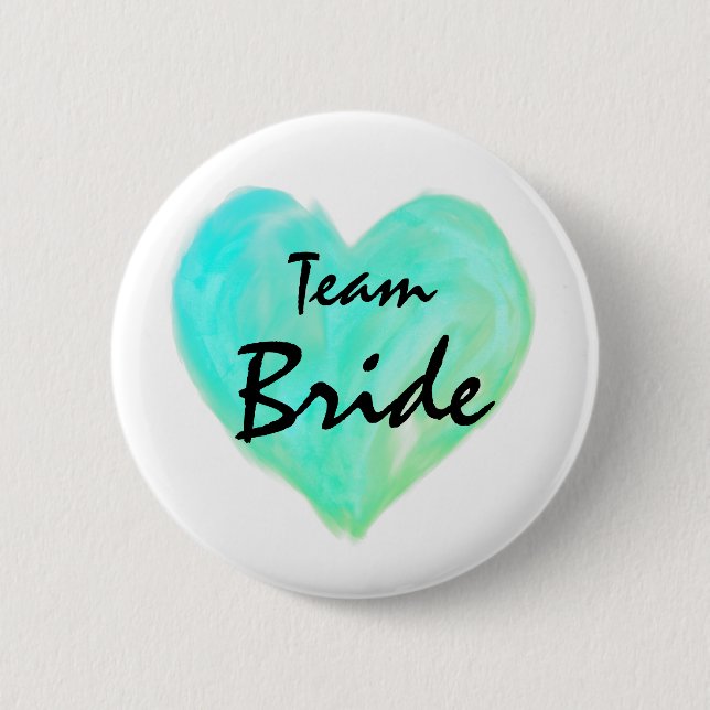 Teal Beach Team Bride Abstract Paint Love  Button (Front)