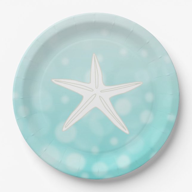 Teal Beach Themed Starfish Paper Plates (Front)