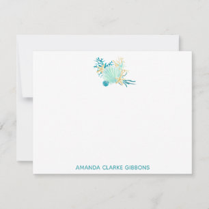 Teal Beach Watercolor Stationery  Flat Note Cards