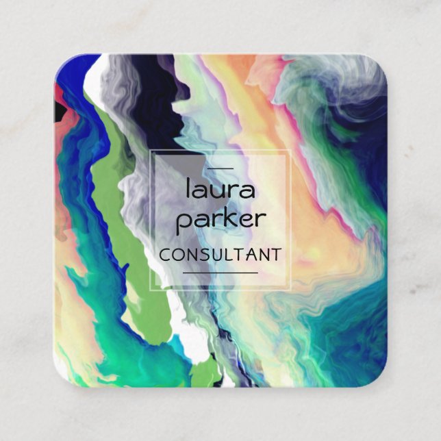 Teal Beach Watercolour Abstract Splatter Art Squar Square Business Card (Front)