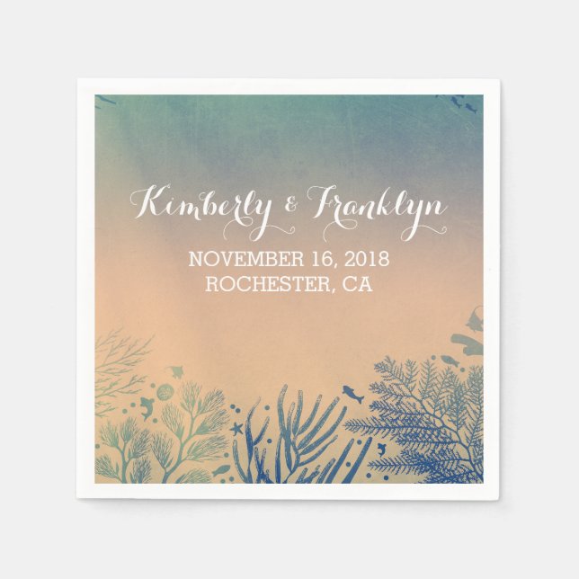 Teal Beach Wedding Napkins (Front)
