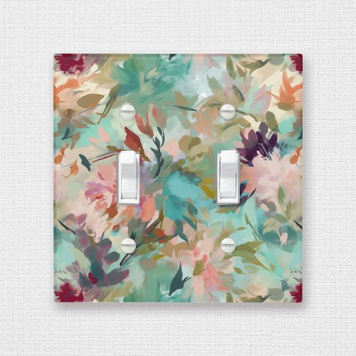 Teal Beige Abstract Painting Floral Pattern Light Switch Cover