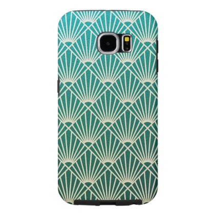 teal,beige,art nouveau,art deco, fan pattern,vinta samsung galaxy s6 case