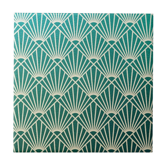 teal,beige,art nouveau,art deco, fan pattern,vinta tile (Front)