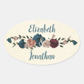 Teal, Beige, Burgundy Oval Roses Sticker (Front)