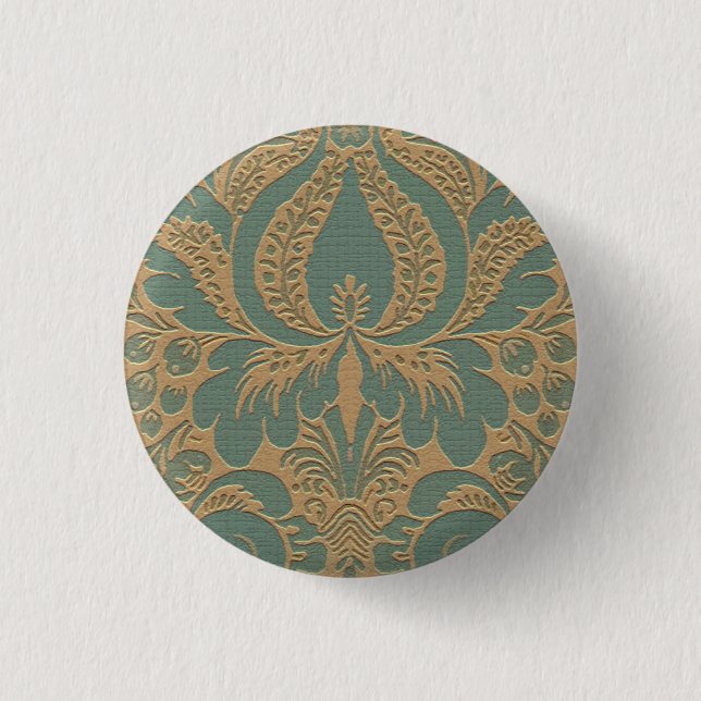 Teal Beige Damask Button (Front)