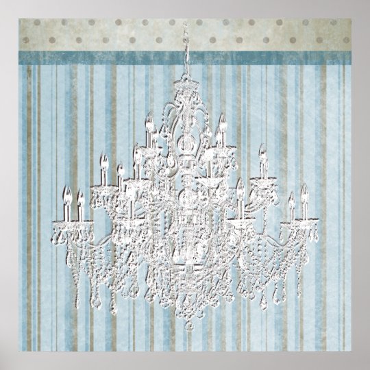 Teal Beige Shabby Chic Chandelier Wall Art Print