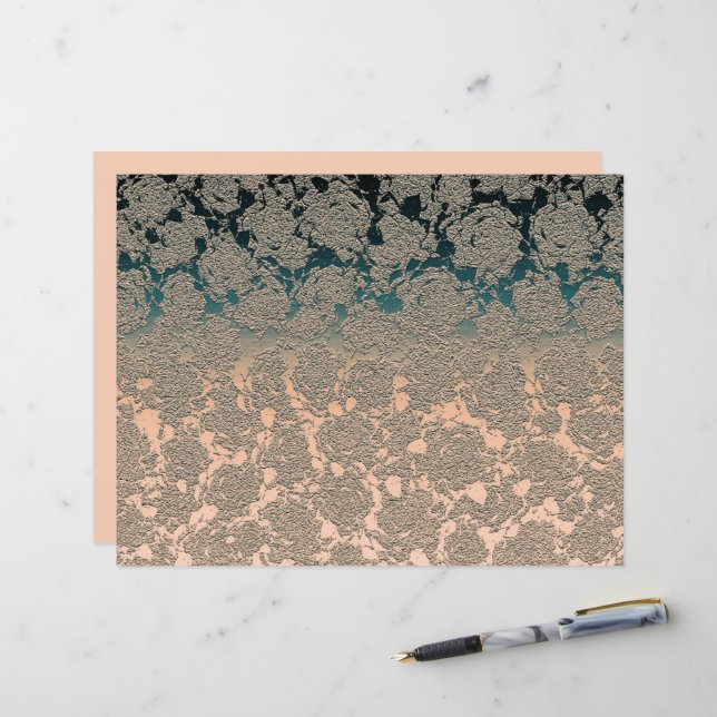 Teal Beige Succulent Floral Metallic Pattern (Front/Back In Situ)
