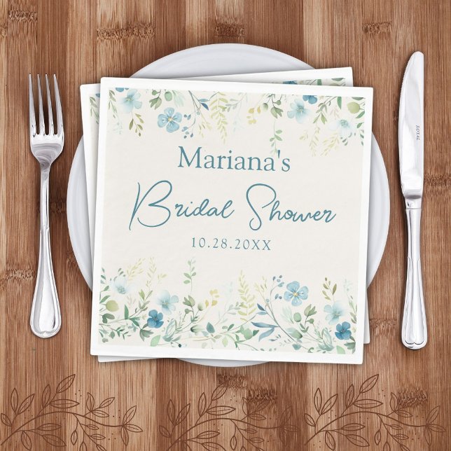 Teal Beige Wildflowers Floral Bridal Shower Napkins (Creator Uploaded)
