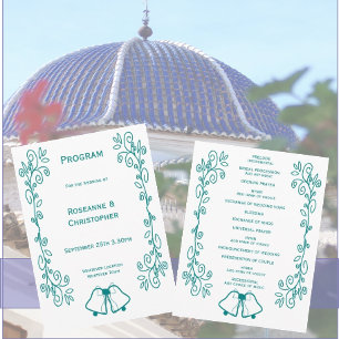 Teal Bells Scrollwork Design Wedding Program