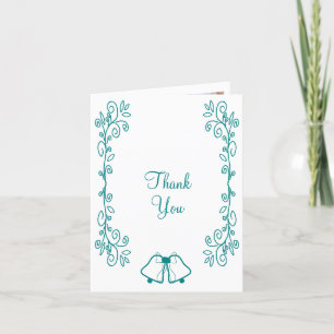 Teal Bells Scrollwork Design Wedding Thank You Card