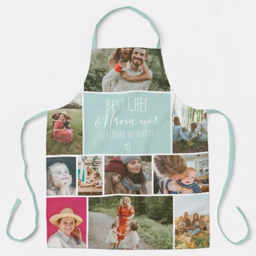 teal Best chef and grandma photo collage grid Apron