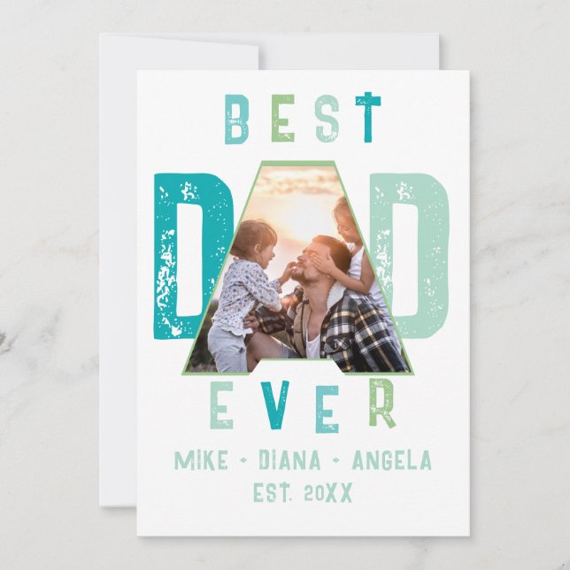 Teal Best Dad Ever Our Super Dad Fathers Day Photo Holiday Card (Front)