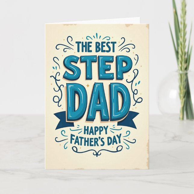 Teal Best Step Dad Fathers Day Card (Front)