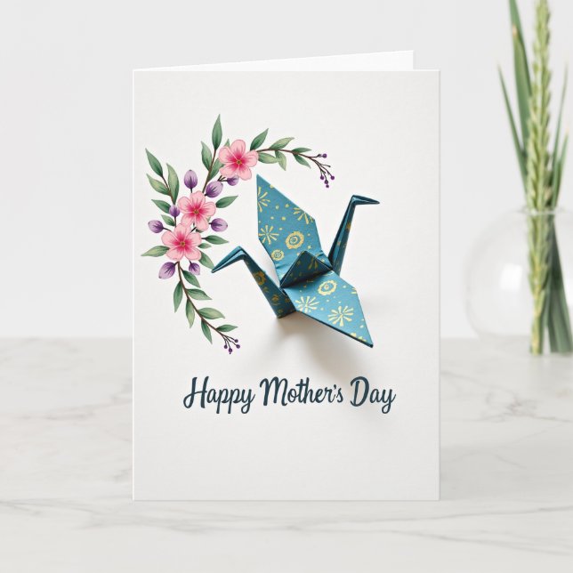 Teal Bird Floral Mothers Day Card (Front)