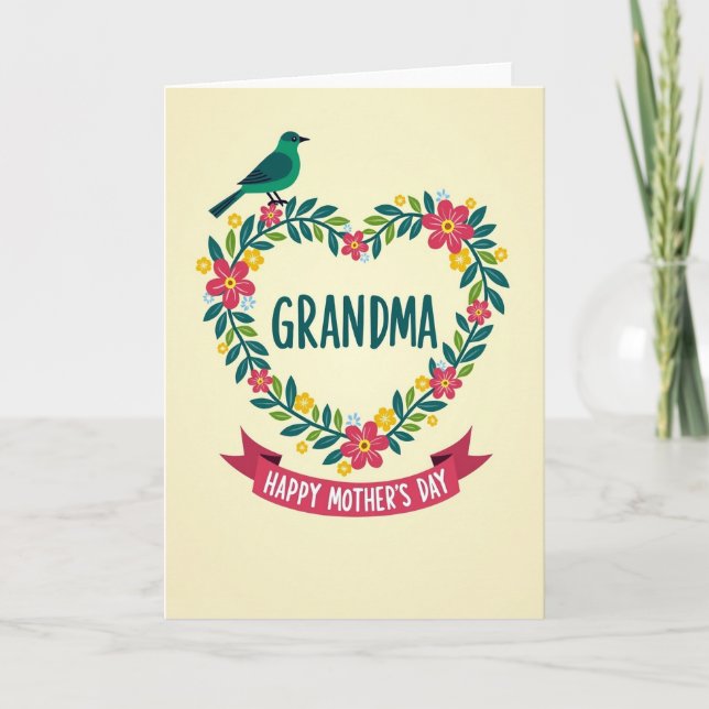 Teal Bird Mothers Day Grandma Card (Front)