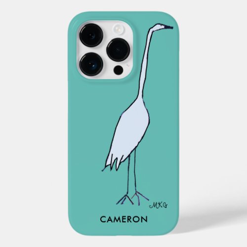 Teal Bird Nerd Great Blue Heron Wildlife Art Boho Case_Mate iPhone 14 Pro Case