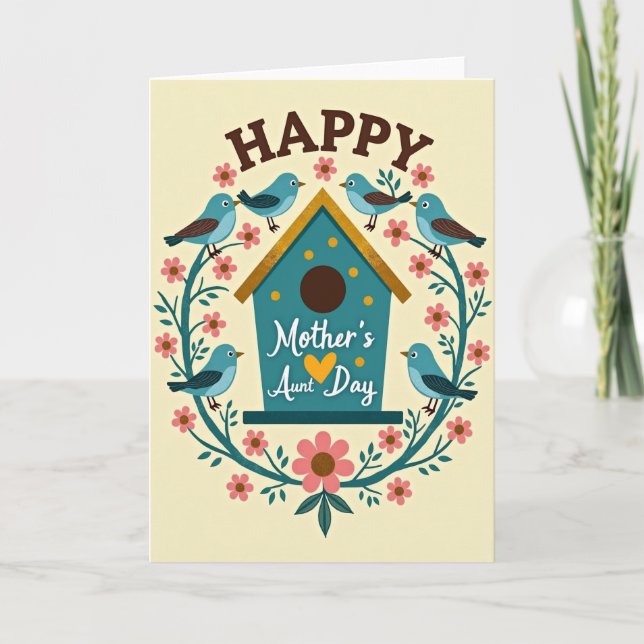 Teal Birdhouse Aunts Day Card (Front)
