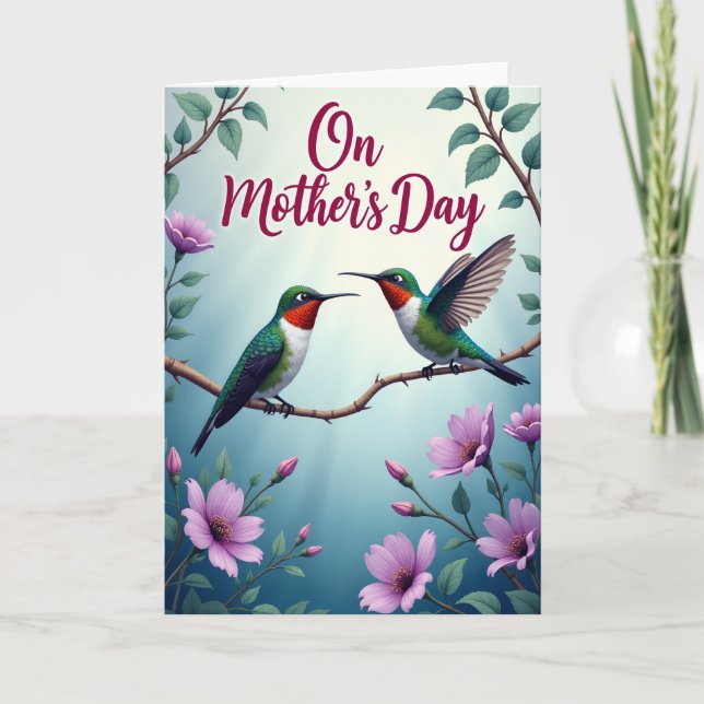Teal Birds Floral Mothers Day Card (Front)