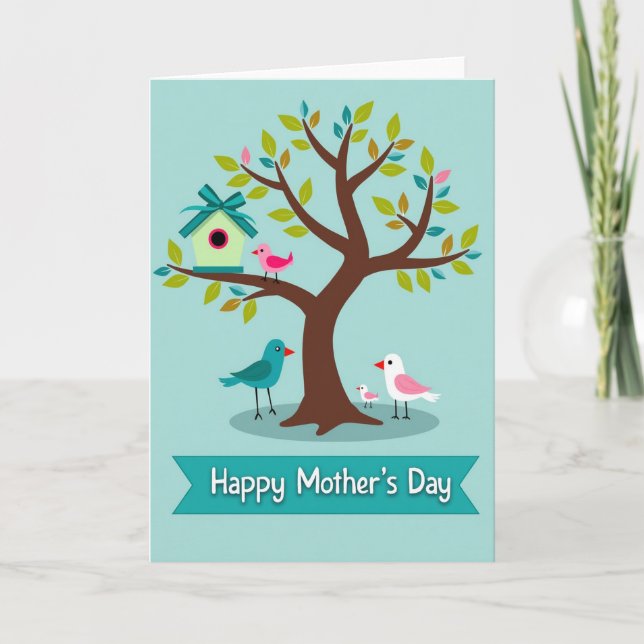 Teal Birds Mothers Day Scene Card (Front)