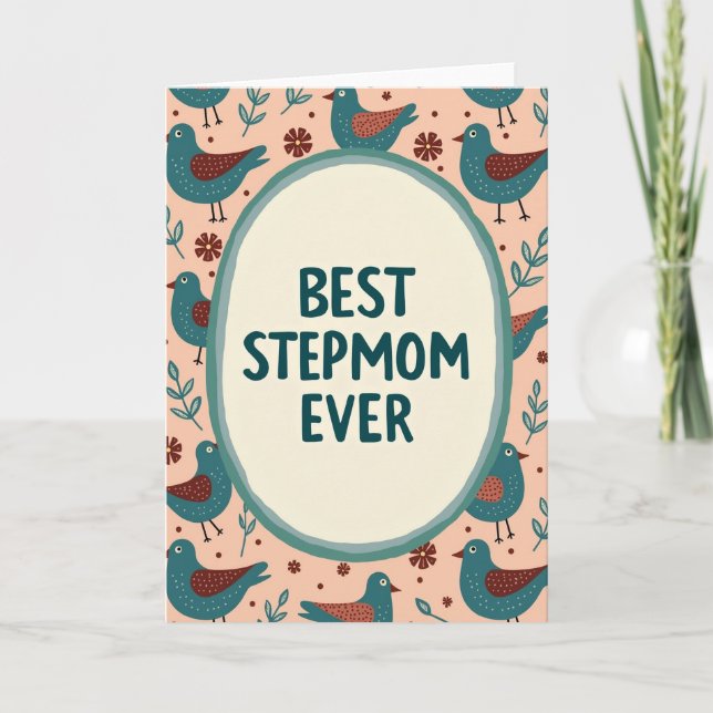 Teal Birds Step Moms Day Card (Front)