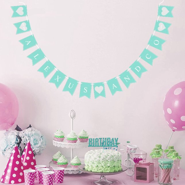 Teal Birthday Bridal Shower Party Personalized Bunting Flags (Creator Uploaded)