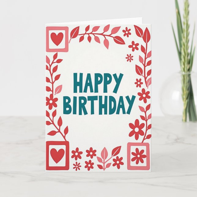 Teal Birthday Floral Border Card (Front)
