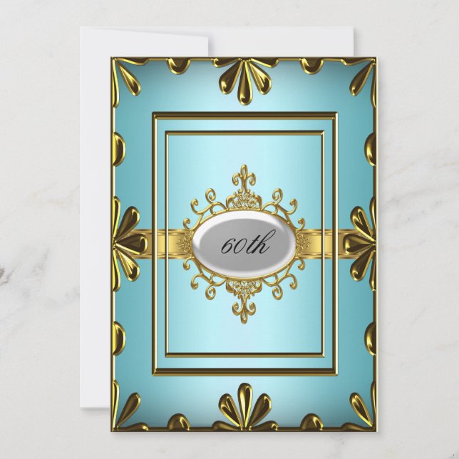 Teal Birthday Party Invitation Teal Gold (Front)