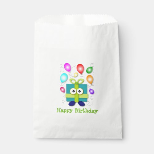 Teal Birthday Present Cartoon Favor Bag