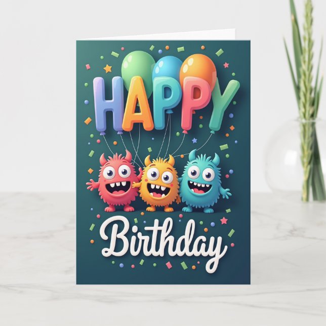 Teal Birthday Scene Card (Front)
