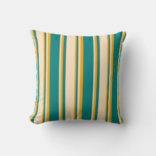 Teal, Bisque & Orange Stripes Throw Pillow