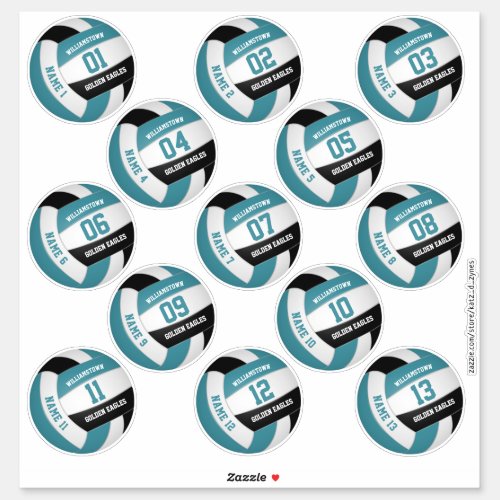 teal black 13 custom players names volleyball sticker