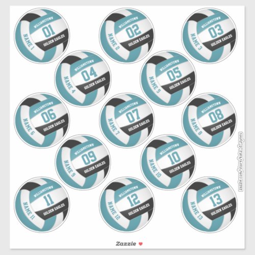 teal black 13 custom players names volleyball sticker