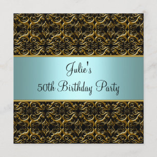 Teal Black 50th Birthday Party Invitation 50th