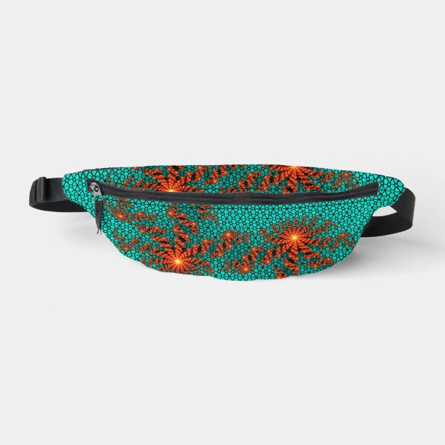 Teal Black Abstract Mandala Pattern Fanny Pack (Front)