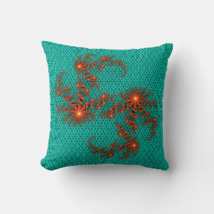 Teal Black Abstract Mandala Pattern Throw Pillow