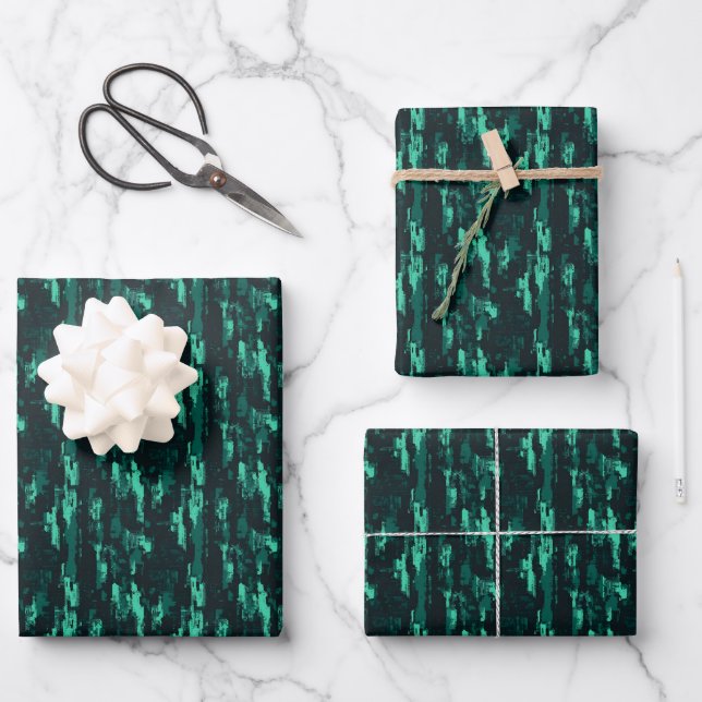 Teal & Black Abstract Paint  Wrapping Paper Sheets (Front)