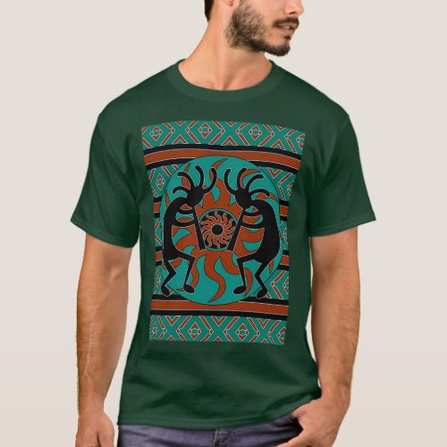 Teal Black And Brown Kokopelli Southwest Design  T_Shirt