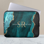 Teal, Black and Gold Agate, DIY Name & Monogram Laptop Sleeve<br><div class="desc">Teal,  Black and Gold Agate,  DIY Name & Monogram 
A Trendy design of Teal,  Black and Gold Agate. Personalize your name,  initials or message in gold and white text.</div>