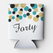 Teal, Black and Gold Glitter Confetti | 40th Can Cooler (Front)