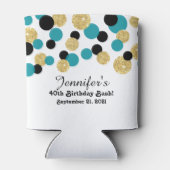 Teal, Black and Gold Glitter Confetti | 40th Can Cooler (Back)