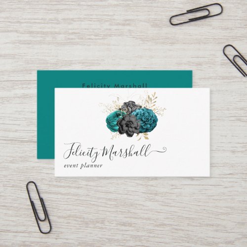 Teal Black and Gold Gothic Business Card