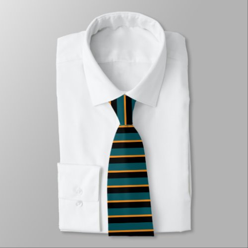 Teal Black and Gold Horizontally_Striped Tie