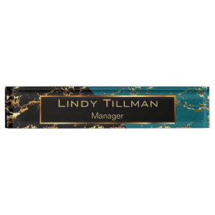 Teal, Black and Gold Marble Design Desk Name Plate