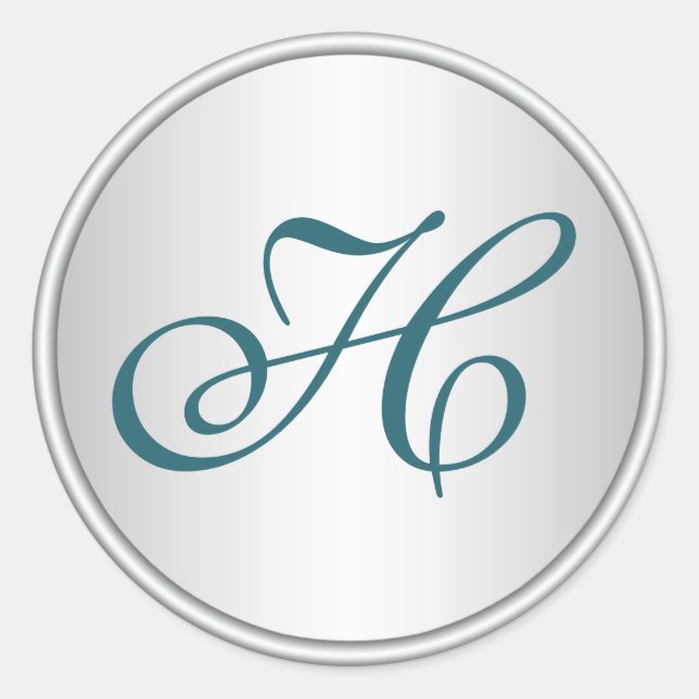 Teal, Black and Silver Monogram Wedding Sticker (Front)