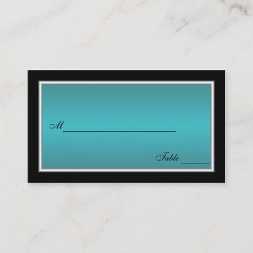 Teal, Black, and Silver Placecards Business Cards