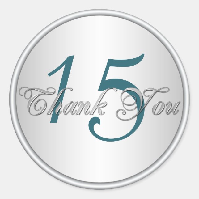 Teal, Black and Silver Quinceanera Thank You Classic Round Sticker (Front)