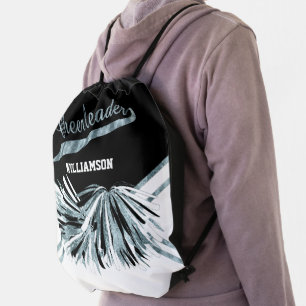 Teal, Black and White Cheerleader Drawstring Bag