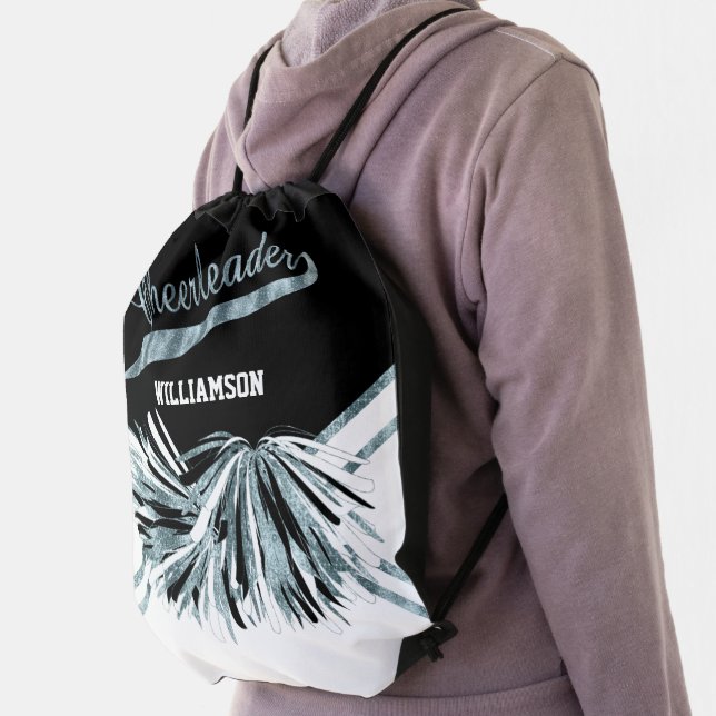 Teal, Black and White Cheerleader Drawstring Bag (Insitu)